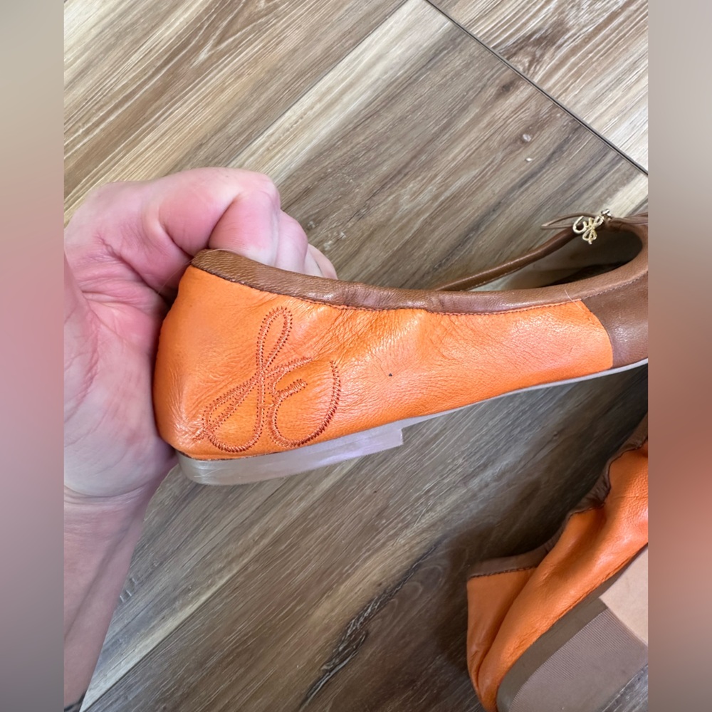 Sam Edelman Fairleigh Orange Tan Gold Cap Toe Flats Size 7.5 - Picture 3 of 7